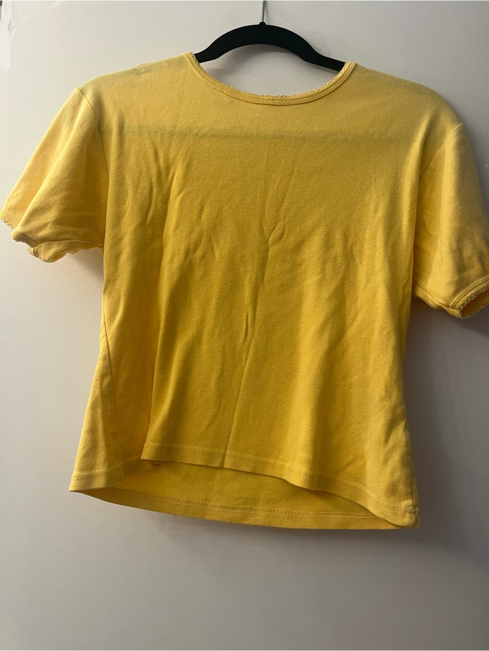 Yellow Women's Short Sleeve Tee, 100% cotton with scalloped detailing